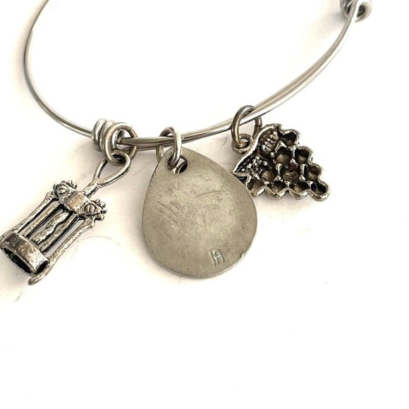 IA My Happy Place Grape Corkscrew Charm Wire Bangle Bracelet Silver Tone - Picture 6 of 6
